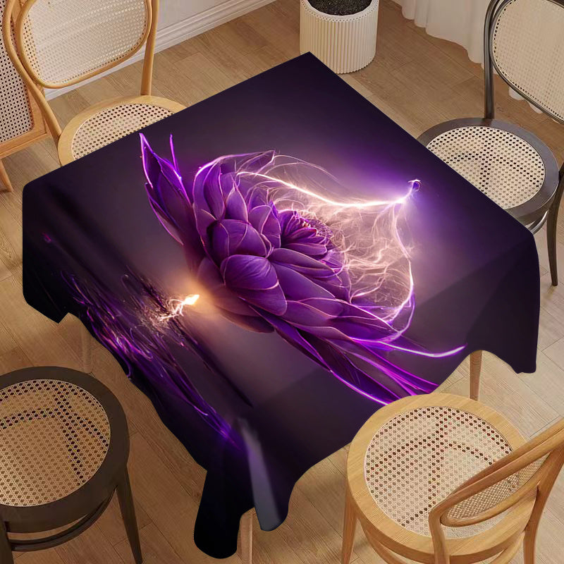 Purple Lotus Flower Printed Polyester Tablecloth - Woven Rectangular Geometric Pattern, Machine Made, Waterproof, Oil Proof, Heat Resistant, Stain Resistant for Dining, Party, Multiple Occasions