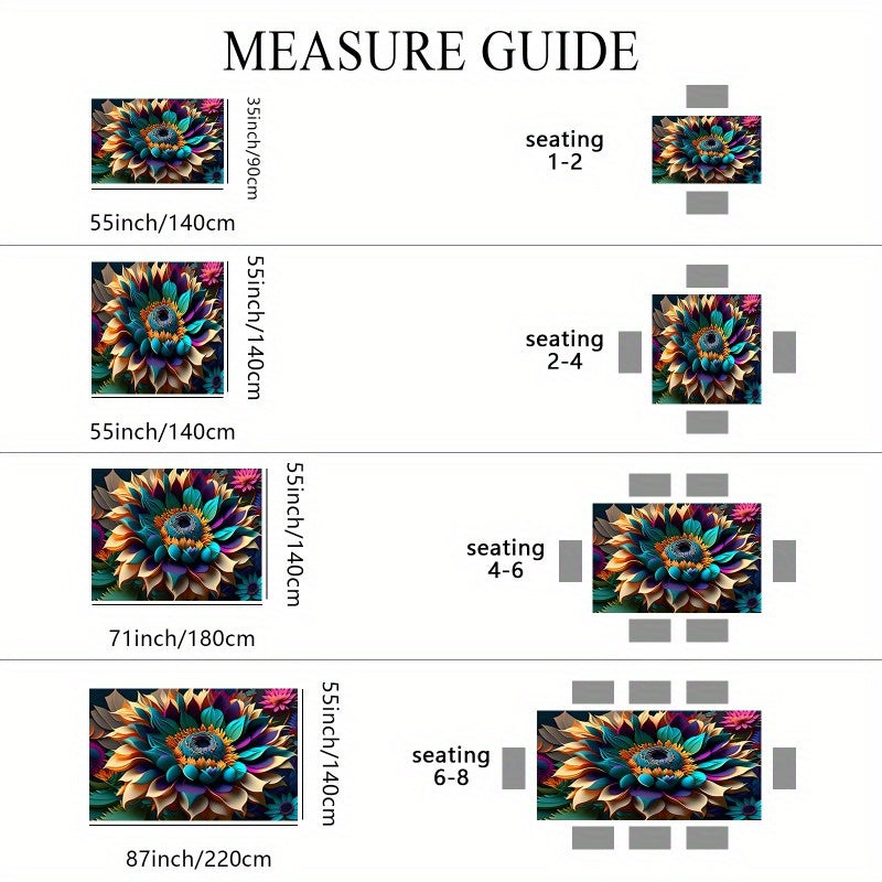 3D Sunflower Tablecloth: Vibrant Kitchen Decoration for 1-8 Seaters - Gift Polyester Wrinkle Resistant Tablecloth