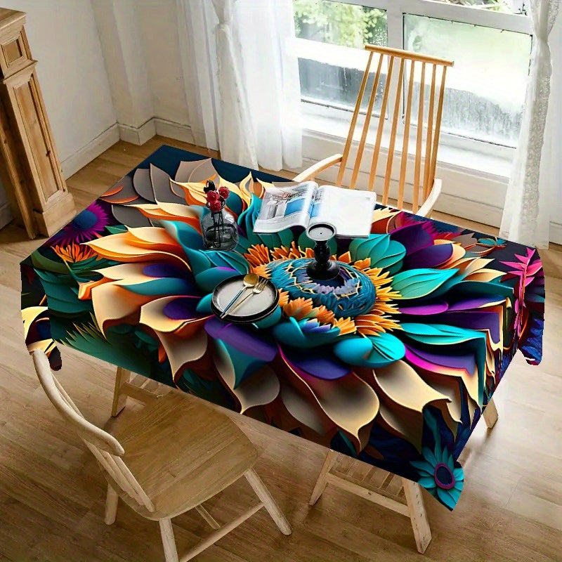 3D Sunflower Tablecloth: Vibrant Kitchen Decoration for 1-8 Seaters - Gift Polyester Wrinkle Resistant Tablecloth