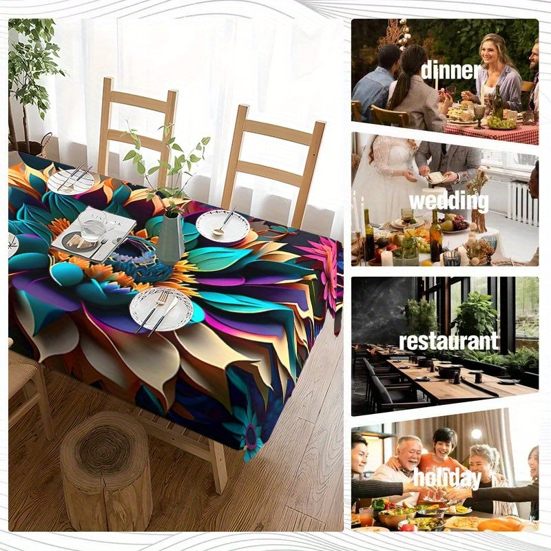 3D Sunflower Tablecloth: Vibrant Kitchen Decoration for 1-8 Seaters - Gift Polyester Wrinkle Resistant Tablecloth