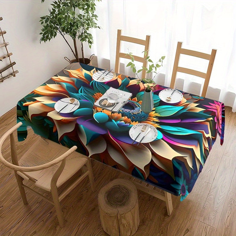 3D Sunflower Tablecloth: Vibrant Kitchen Decoration for 1-8 Seaters - Gift Polyester Wrinkle Resistant Tablecloth