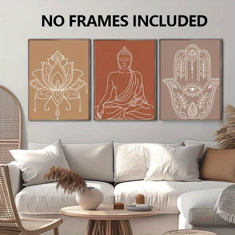 3pcs Yoga & Meditation Canvas Wall Art Set, 12"x16" Unframed Buddhist Prints - Perfect for Home Decor & Gifts