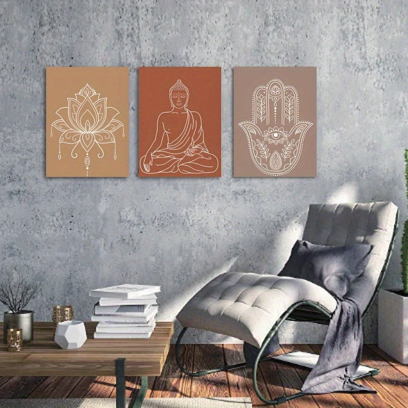 3pcs Yoga & Meditation Canvas Wall Art Set, 12"x16" Unframed Buddhist Prints - Perfect for Home Decor & Gifts