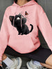 Cat & Butterfly Print Kangaroo Pocket Hoodie, Casual Long Sleeve Drawstring Hooded Sweatshirt, Women's Clothing