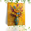 1pc Wooden Framed Canvas Painting Artwork Very suitable for office corridor home living room decoration Floral arrangement, vase, vibrant colors, textured painting, yellow background