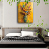 1pc Wooden Framed Canvas Painting Artwork Very suitable for office corridor home living room decoration Floral arrangement, vase, vibrant colors, textured painting, yellow background