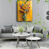 1pc Wooden Framed Canvas Painting Artwork Very suitable for office corridor home living room decoration Floral arrangement, vase, vibrant colors, textured painting, yellow background