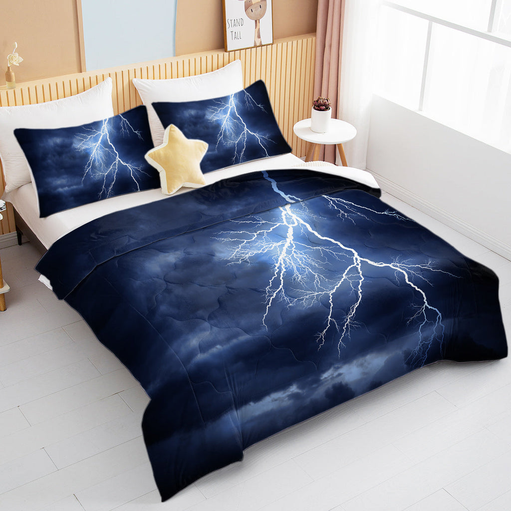 Lightning Storm Bedding Blue Lightning Strike Comforter Set 3 Piece Lightning Storm Bed Sets 3D Nature Design Quilt Set