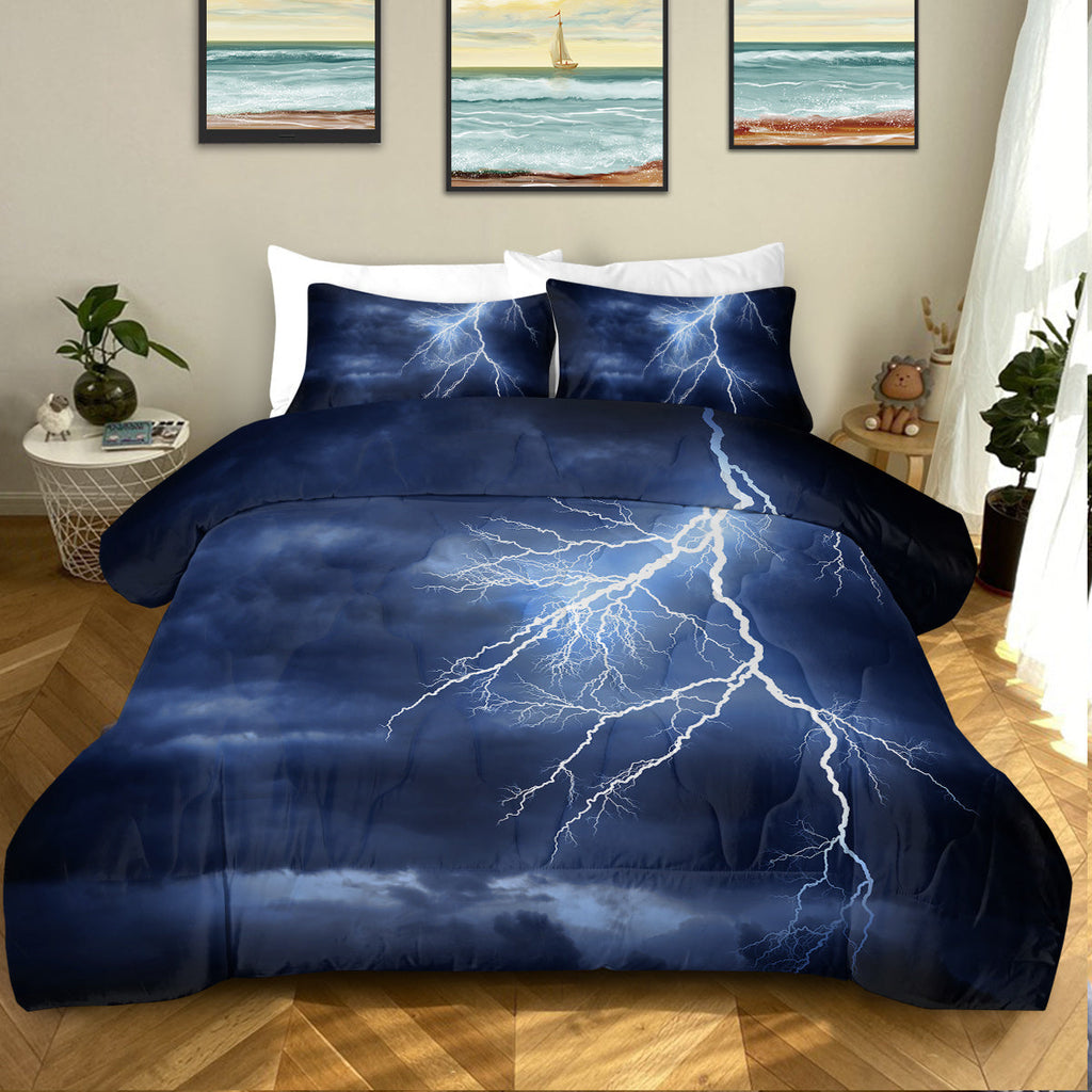 Lightning Storm Bedding Blue Lightning Strike Comforter Set 3 Piece Lightning Storm Bed Sets 3D Nature Design Quilt Set