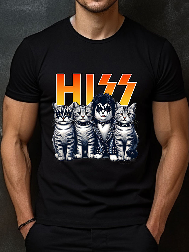 Cotton Tee Shirt - Bold Graphic Design, Mens Short Sleeve, Ultra-Comfortable, Perfect for Summer & All Season, Hiss Funny Cat