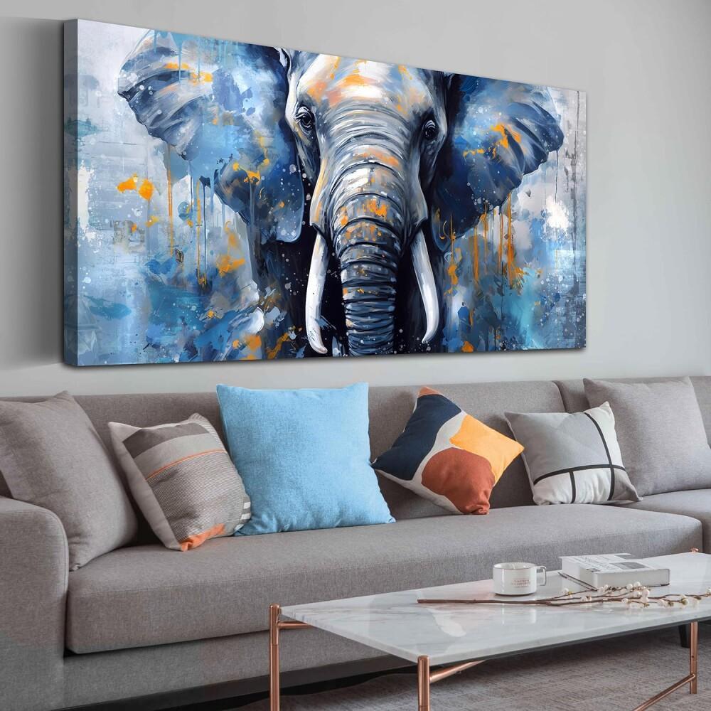 1pc Wooden Framed Elephant Wall Art - Animal Canvas Print Painting for Living Room & Bedroom Decor - Blue, 1.5inch Thickness - Ready to Hang - Perfect Gift for Art Lovers & Home Decor Enthusiasts