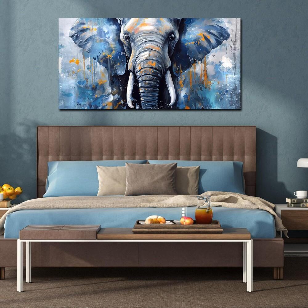 1pc Wooden Framed Elephant Wall Art - Animal Canvas Print Painting for Living Room & Bedroom Decor - Blue, 1.5inch Thickness - Ready to Hang - Perfect Gift for Art Lovers & Home Decor Enthusiasts