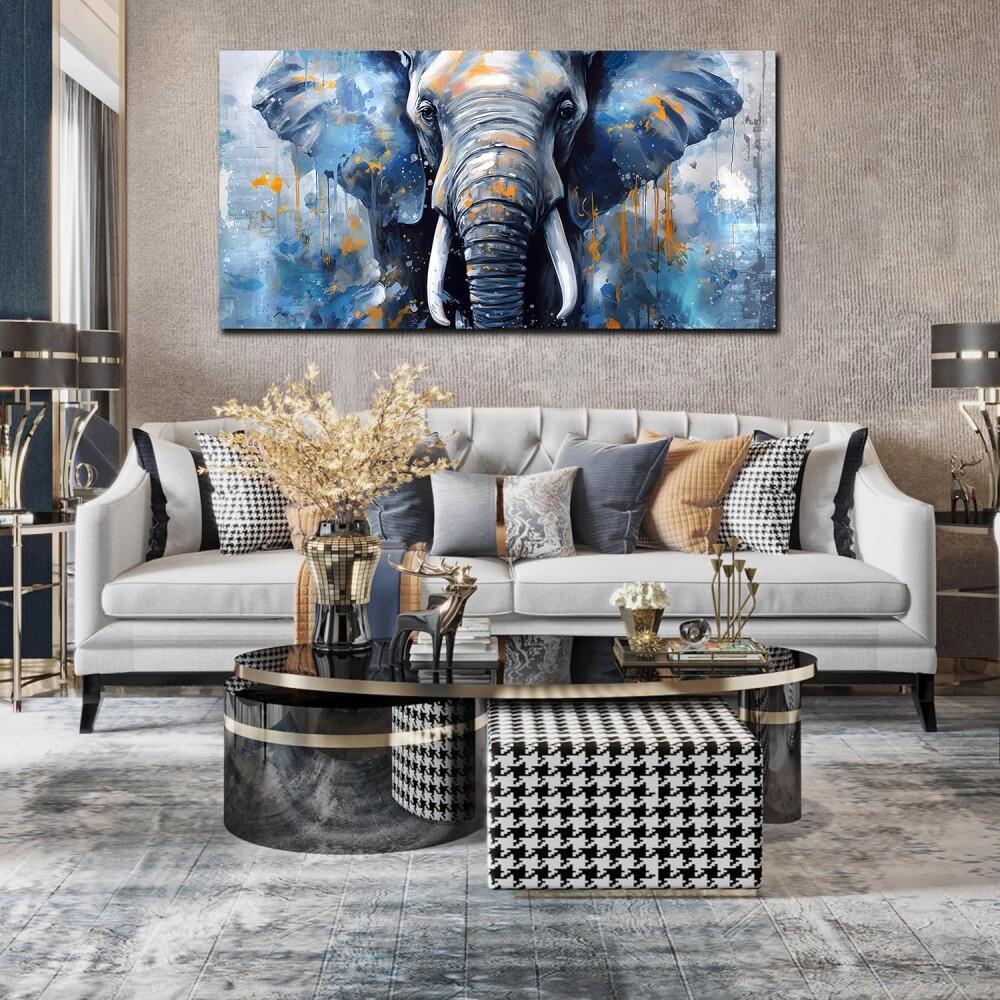 1pc Wooden Framed Elephant Wall Art - Animal Canvas Print Painting for Living Room & Bedroom Decor - Blue, 1.5inch Thickness - Ready to Hang - Perfect Gift for Art Lovers & Home Decor Enthusiasts