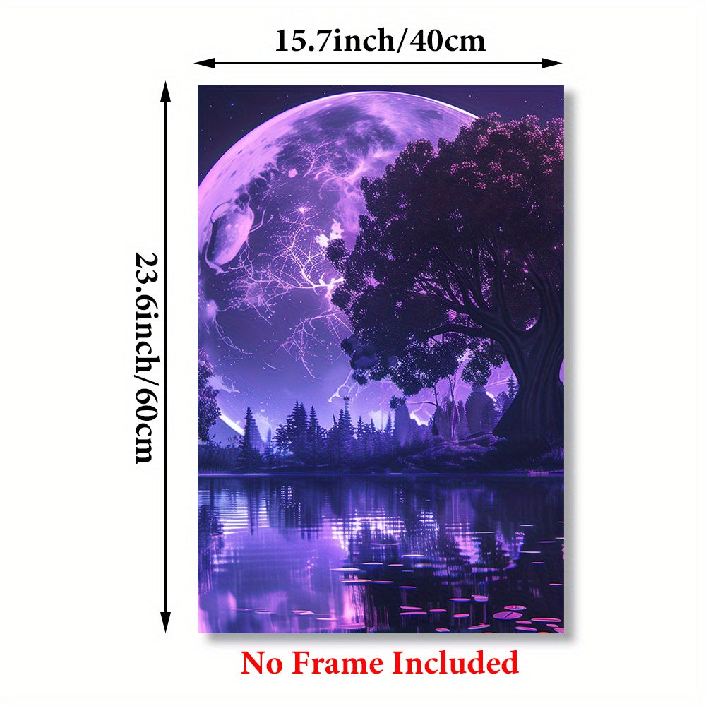 3pcs Set of Vibrant Purple Moon Canvas Art Prints - Unframed, Modern Wall Decor for Living Room & Bedroom with Easy Hanging System, 16x24 Inches, High-Quality Printing, and Durable Construction