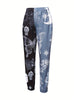 Womens Wild Casual Trousers Fashion Contrast Color Printing Mid-waist Beam Feet Pants