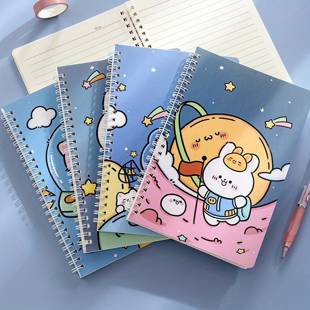 4-Pack A5 Spiral Notebooks - Cute Animal Illustrations, Durable 60 Sheets, Wide-Ruled Paper