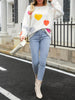 Womens Fuzzy Knit Sweater Long Sleeve Round Neck Heart Print Warm Valentine's Day Pullover Sweater for Fall Winter