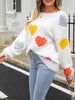 Womens Fuzzy Knit Sweater Long Sleeve Round Neck Heart Print Warm Valentine's Day Pullover Sweater for Fall Winter