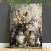 1pc Wooden Framed Canvas Painting Artistic printing, corridor home living room decoration suspensibility Vintage jars white blue flowers