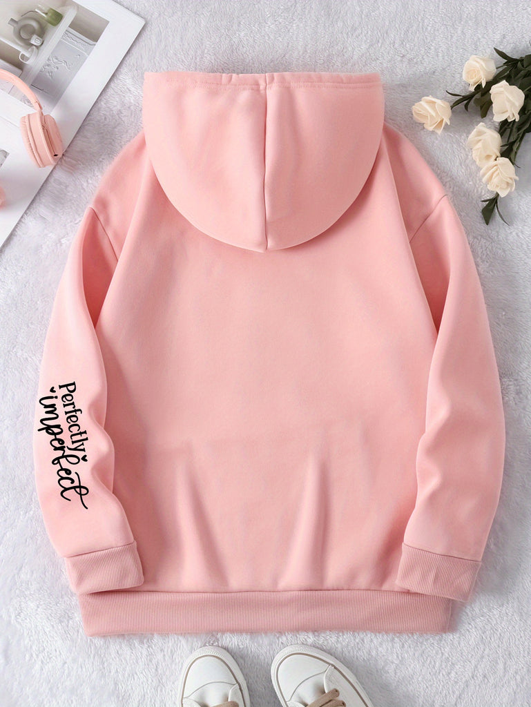 Heart Print Hoodie, Casual Long Sleeve Kangaroo Pocket Hooded Sweatshirt, Women's Clothing