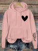 Heart Print Hoodie, Casual Long Sleeve Kangaroo Pocket Hooded Sweatshirt, Women's Clothing