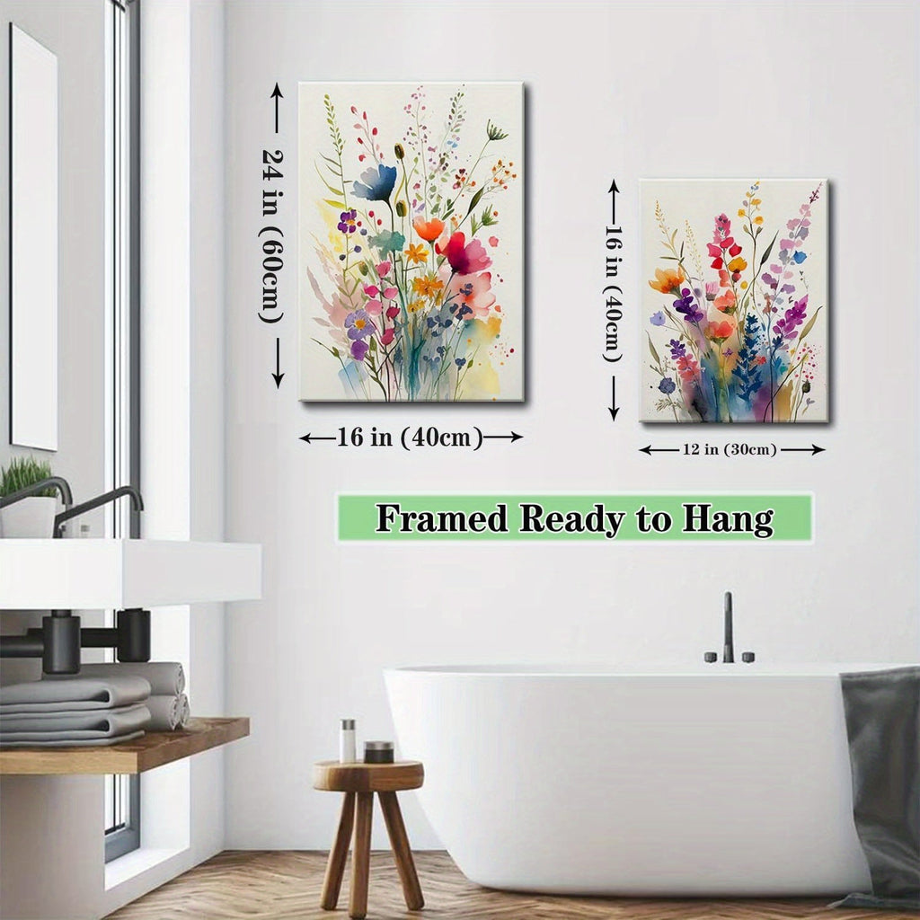 KISSFOX Framed Colorful Wildflower Canvas Wall Art Set Of 3 Flowers Pictures Prints Flowers Printing Floral Watercolors Flower wall Decor Living Room Girls Bedroom Bathroom