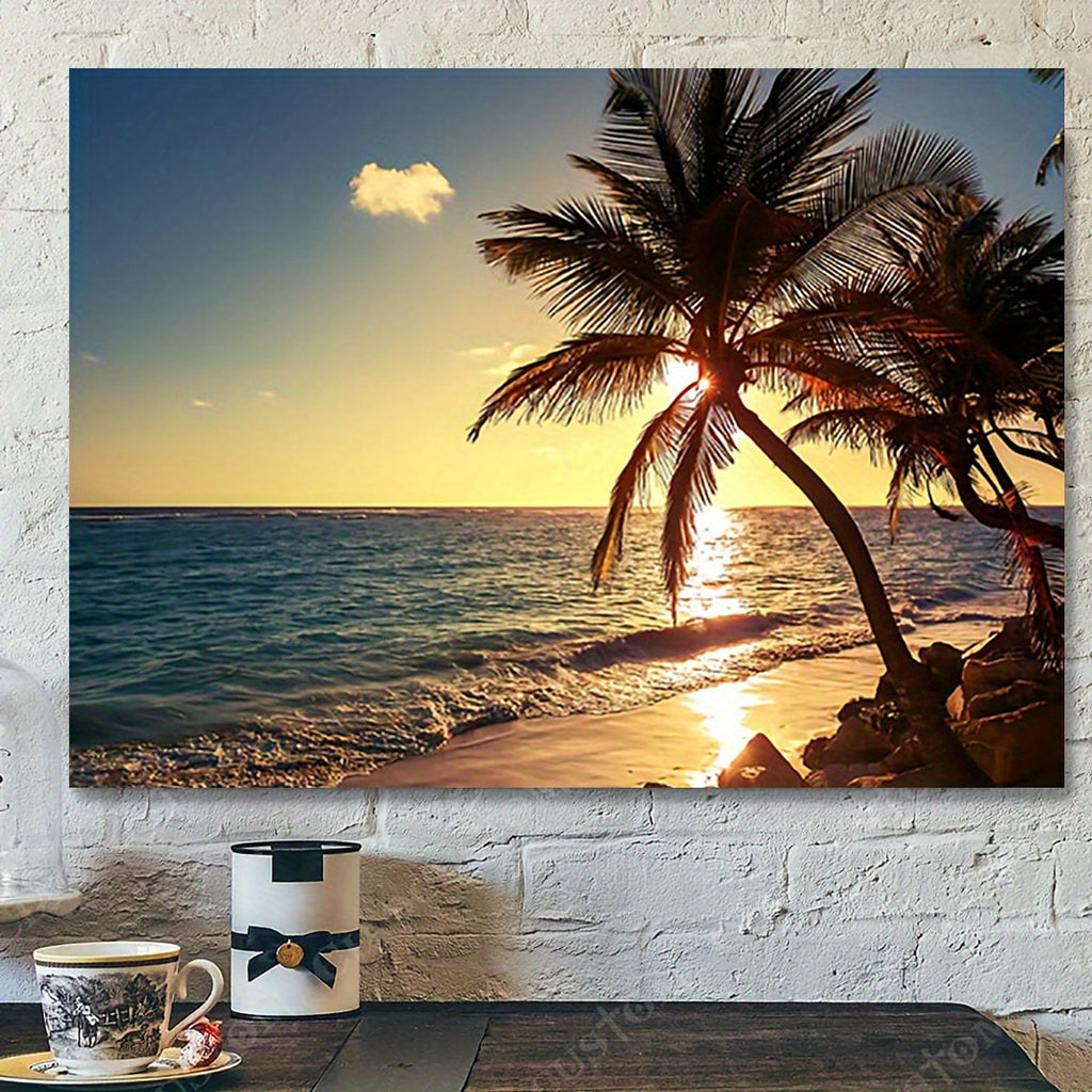 Sunset Beach Palm Tree Canvas Wall Art - 12x16 Inch, Unframed, Home Office Decor