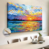 Oversized Wooden Frame Canvas Wall Art: Ocean Sunset Painting Print, Can Be Hung Directly, Suitable for Living Room, Bedroom, Family Office Decorations