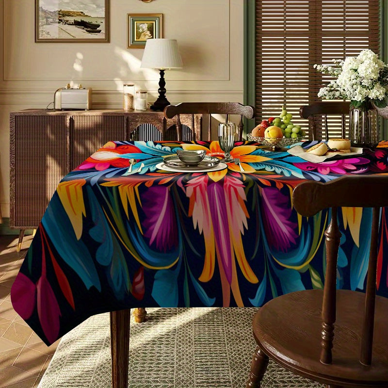 Mexican Floral Tablecloth - 1pc, Vibrant Flower Pattern, Oil and Stain Resistant, All-Season Polyester Table Cover, High-quality Elegance for Dining Table, Machine Made Woven Square Shape