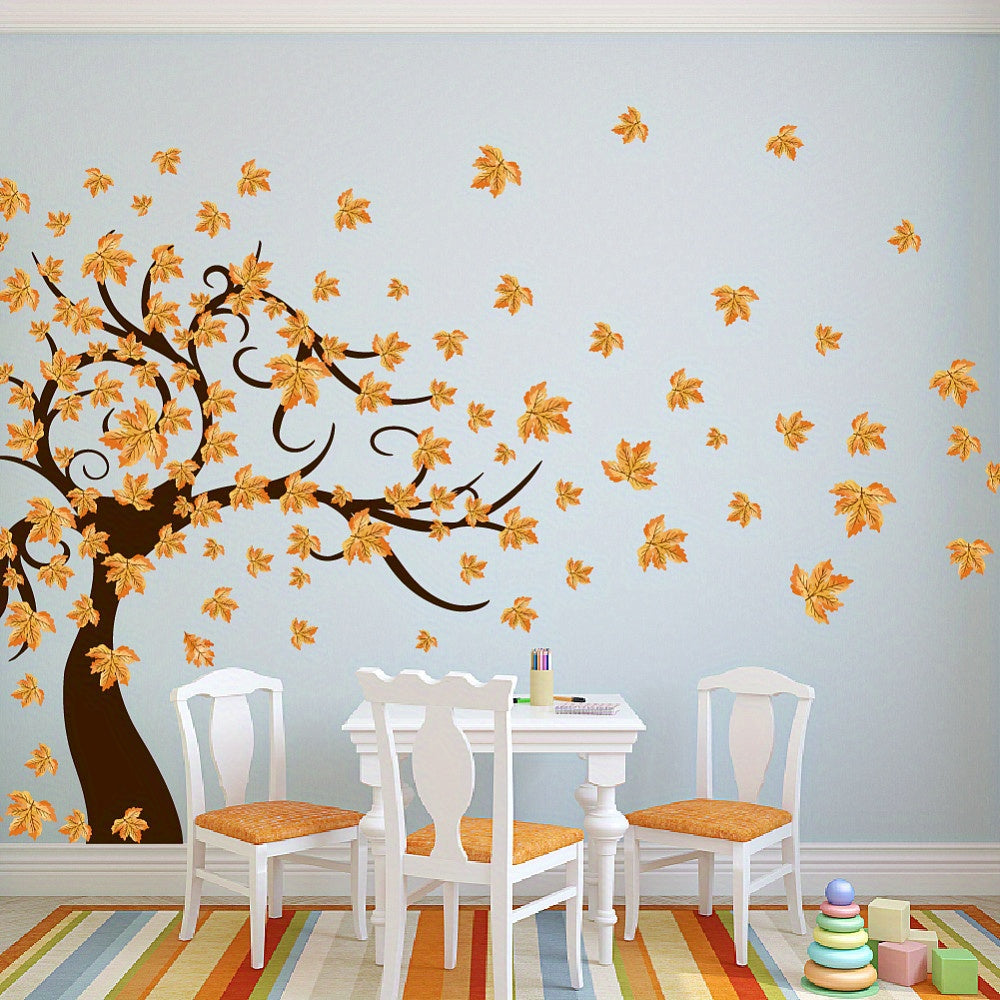 Festive Maple Leaf Tree Wall Stickers - 2 Pieces Set, 390X900Mm, PVC Material, Suitable for Ages 14+, SUPERFINDINGS Brand