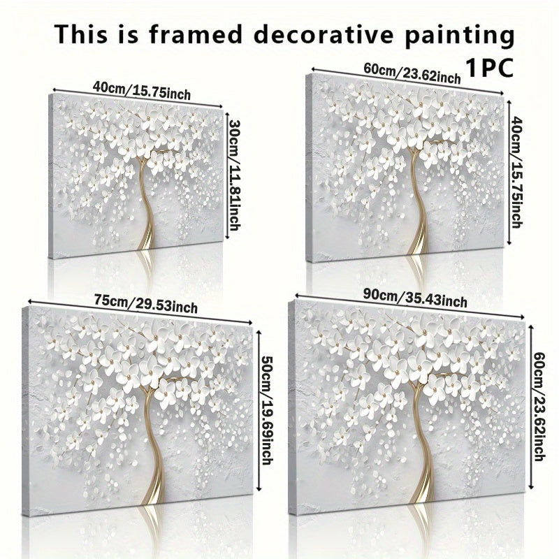 1Pc Wooden Framed 30x45cm/ 12*18in Nordic white flower oil print canvas painting, modern art, living room and bedroom decorative wall art, ideal decoration for luxury background wall, home decorati