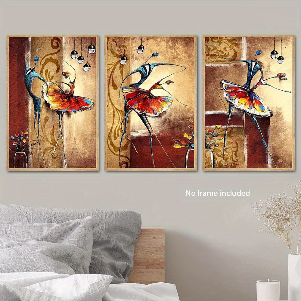 3pcs Set Retro Abstract Couple Dancing Canvas Art Prints - Vibrant Wall Decor For Living Room, Bedroom, Office & More - Uv Resistant, Non-Toxic Fabric Posters (15.7X23.6 Inches)