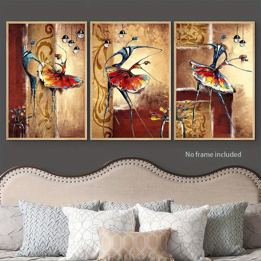 3pcs Set Retro Abstract Couple Dancing Canvas Art Prints - Vibrant Wall Decor For Living Room, Bedroom, Office & More - Uv Resistant, Non-Toxic Fabric Posters (15.7X23.6 Inches)