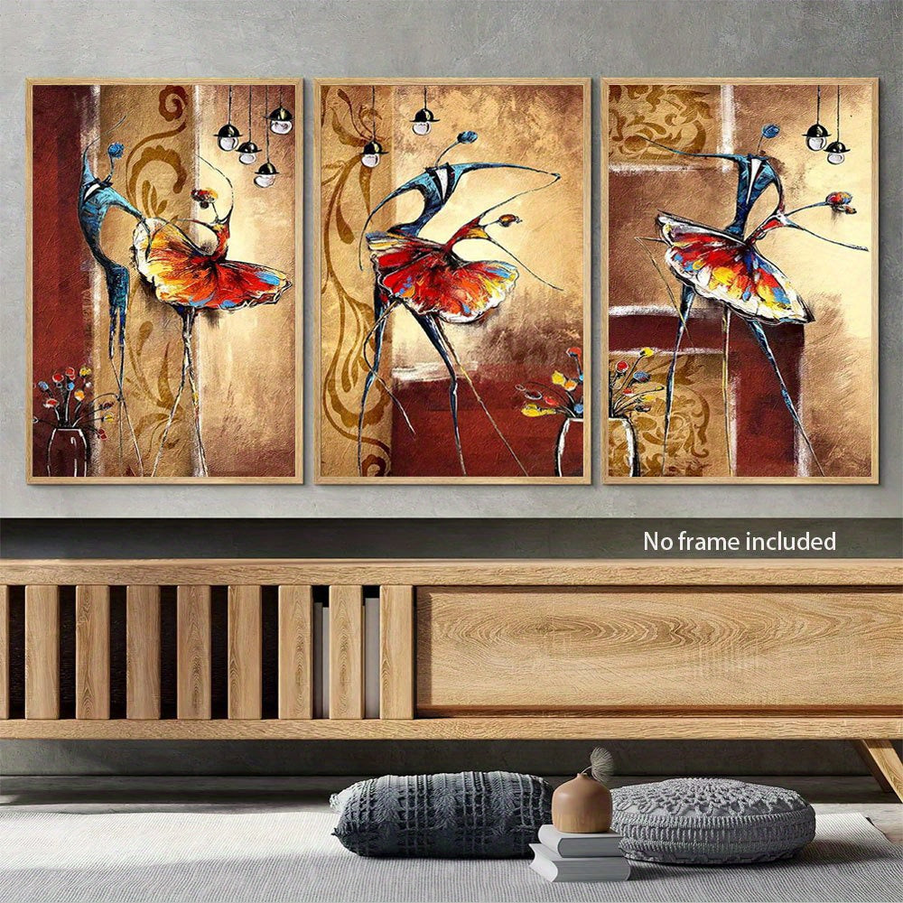 3pcs Set Retro Abstract Couple Dancing Canvas Art Prints - Vibrant Wall Decor For Living Room, Bedroom, Office & More - Uv Resistant, Non-Toxic Fabric Posters (15.7X23.6 Inches)