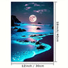 Luminous Moonlit Seascape Canvas Wall Art Poster 1pc, Frameless Ocean Night Scene Print, Glowing Beach Decor for Home, Bedroom, Living Room, Bathroom, Office, Cafe - 12x16 inches