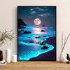 Luminous Moonlit Seascape Canvas Wall Art Poster 1pc, Frameless Ocean Night Scene Print, Glowing Beach Decor for Home, Bedroom, Living Room, Bathroom, Office, Cafe - 12x16 inches