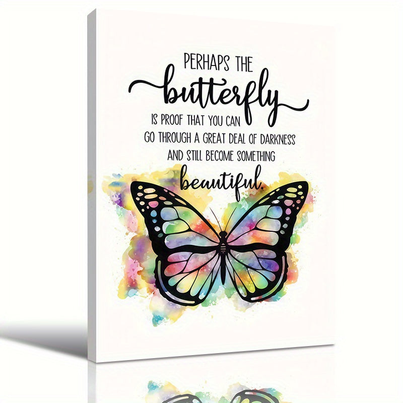 1Pc Inspired Butterfly Canvas Poster, Wooden Frame, Tranquil Space Art Spring Decorative Painting and Printing Canvas, High Quality Canvas Suitable for Multi-Functional Space, Perfect Choice for Living Room, Bedroom, Dining Room, Dormitory Wall,