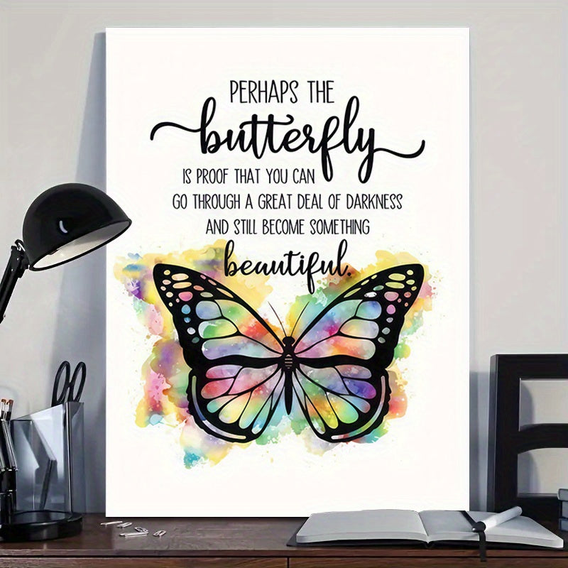 1Pc Inspired Butterfly Canvas Poster, Wooden Frame, Tranquil Space Art Spring Decorative Painting and Printing Canvas, High Quality Canvas Suitable for Multi-Functional Space, Perfect Choice for Living Room, Bedroom, Dining Room, Dormitory Wall,