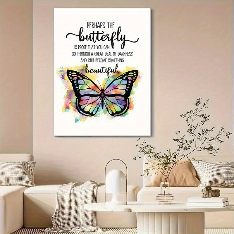 1Pc Inspired Butterfly Canvas Poster, Wooden Frame, Tranquil Space Art Spring Decorative Painting and Printing Canvas, High Quality Canvas Suitable for Multi-Functional Space, Perfect Choice for Living Room, Bedroom, Dining Room, Dormitory Wall,