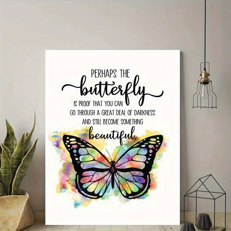 1Pc Inspired Butterfly Canvas Poster, Wooden Frame, Tranquil Space Art Spring Decorative Painting and Printing Canvas, High Quality Canvas Suitable for Multi-Functional Space, Perfect Choice for Living Room, Bedroom, Dining Room, Dormitory Wall,