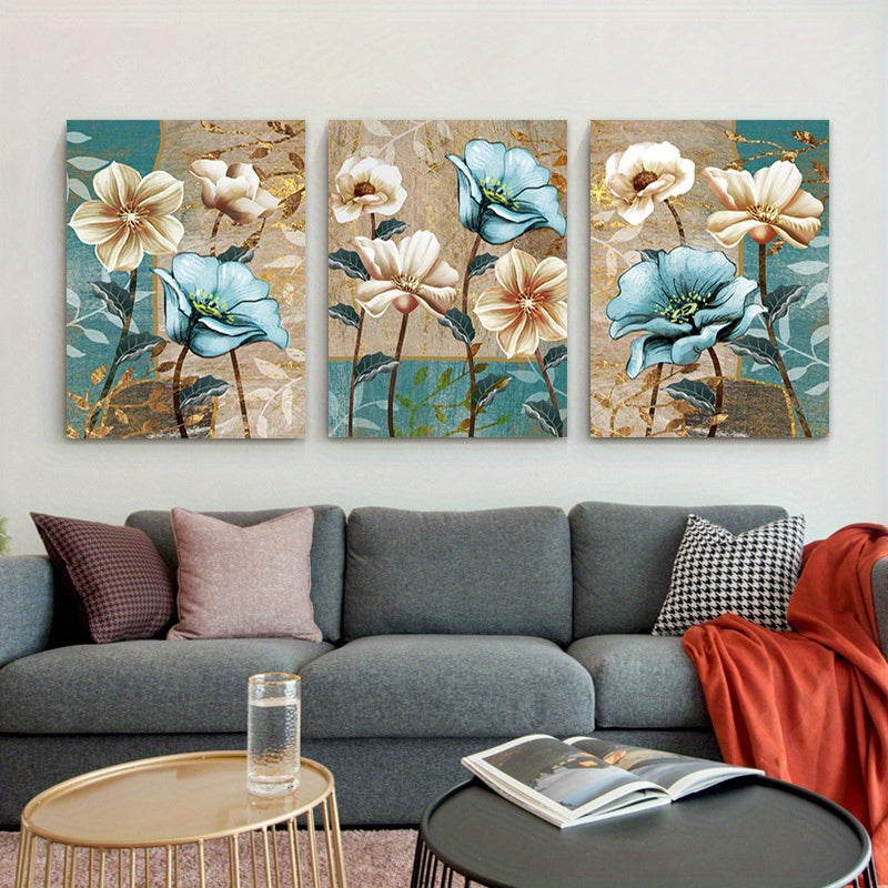 1pc Framed 30x45cm/ 12*18in Lotus Flowers Wall Art Floral Canvas Wall Decor Brown and Blue Print Painting Modern Artwork Abstract Picture for Living Room Bedroom Bathroom Farmhouse Kitchen Office