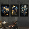 3 Piece Framed 30x45cm/ 12*18in Abstract Golden Blue Flower Canvas Painting Blue and Black Wall Art Modern Flower Wall Art Nordic Poster and Prints Modern Painting Wall Art Picture Living Room Home