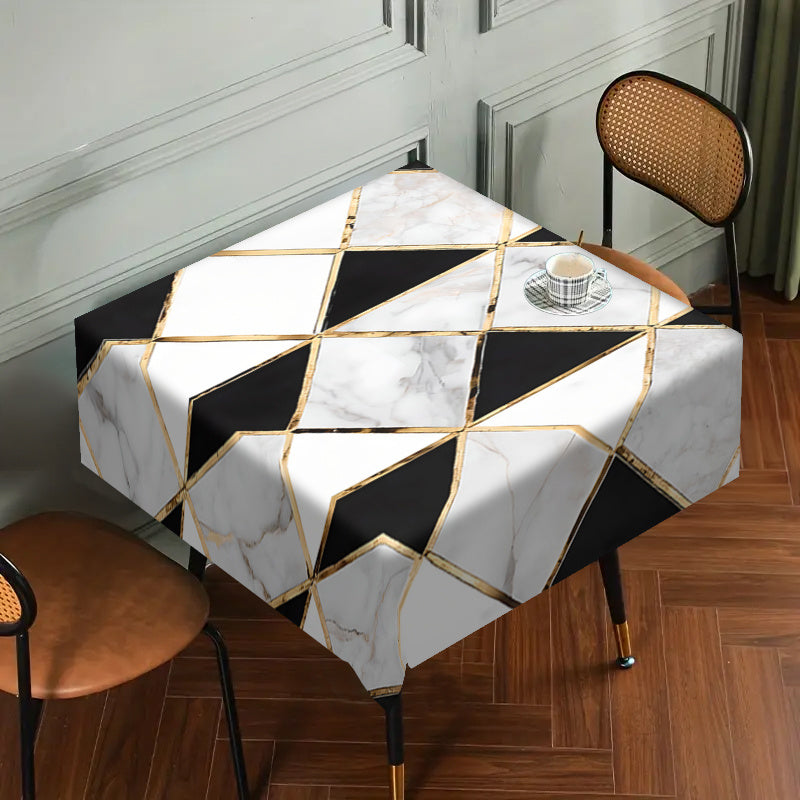 1pc Square Polyester Tablecloth - Machine Woven, Geometric Triangle Splicing Print, Ideal for Home, Terrace, BBQ & Kitchen Decor