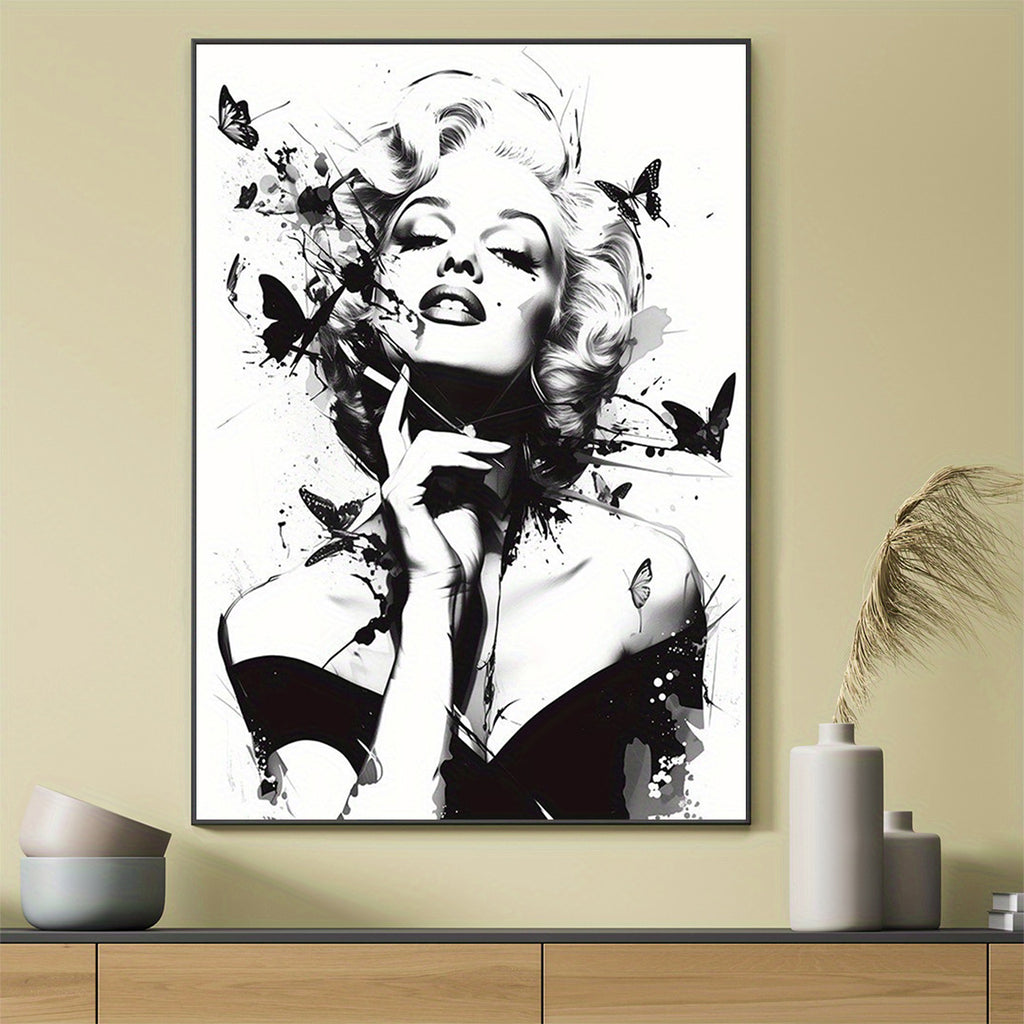 1pc Abstract Smoking Lady Canvas Poster, Creative Black and White Wall Art Decor for Home, Bedroom, Kitchen, Living Room, Bathroom, Hotel, Cafe, Office – Artistic Butterflies Illustration, Frameless 12x16 inch