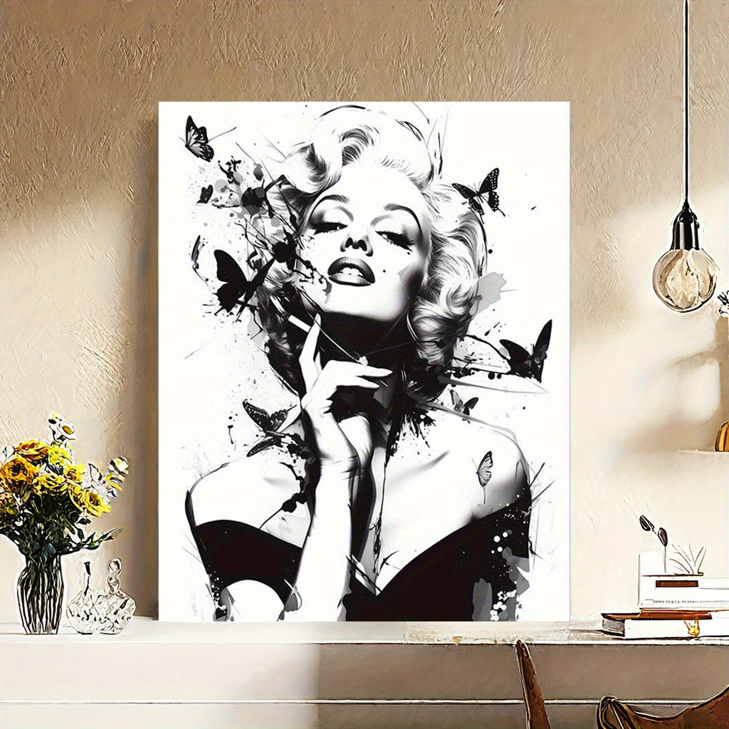 1pc Abstract Smoking Lady Canvas Poster, Creative Black and White Wall Art Decor for Home, Bedroom, Kitchen, Living Room, Bathroom, Hotel, Cafe, Office – Artistic Butterflies Illustration, Frameless 12x16 inch