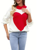 Women's Heart Print Sweaters Long Sleeve Round Neck Oversized Pullovers Valentines Day Tops