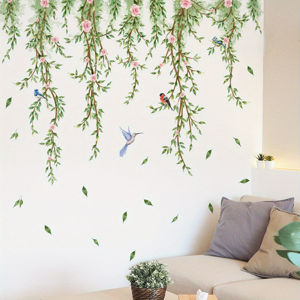 2pcs Plant Flower Bird Vine Wall Stickers Living Room Bedroom Home Decoration Wall Stickers Self-adhesive