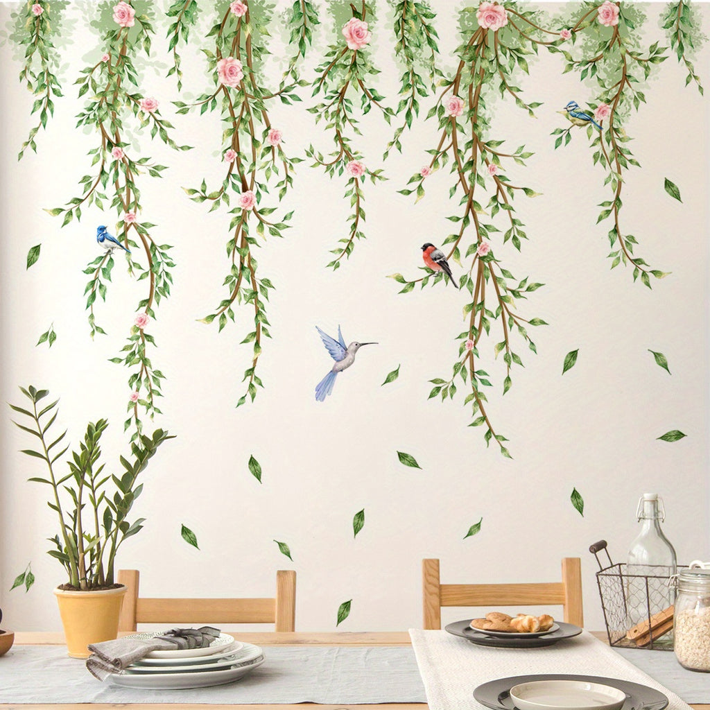 2pcs Plant Flower Bird Vine Wall Stickers Living Room Bedroom Home Decoration Wall Stickers Self-adhesive