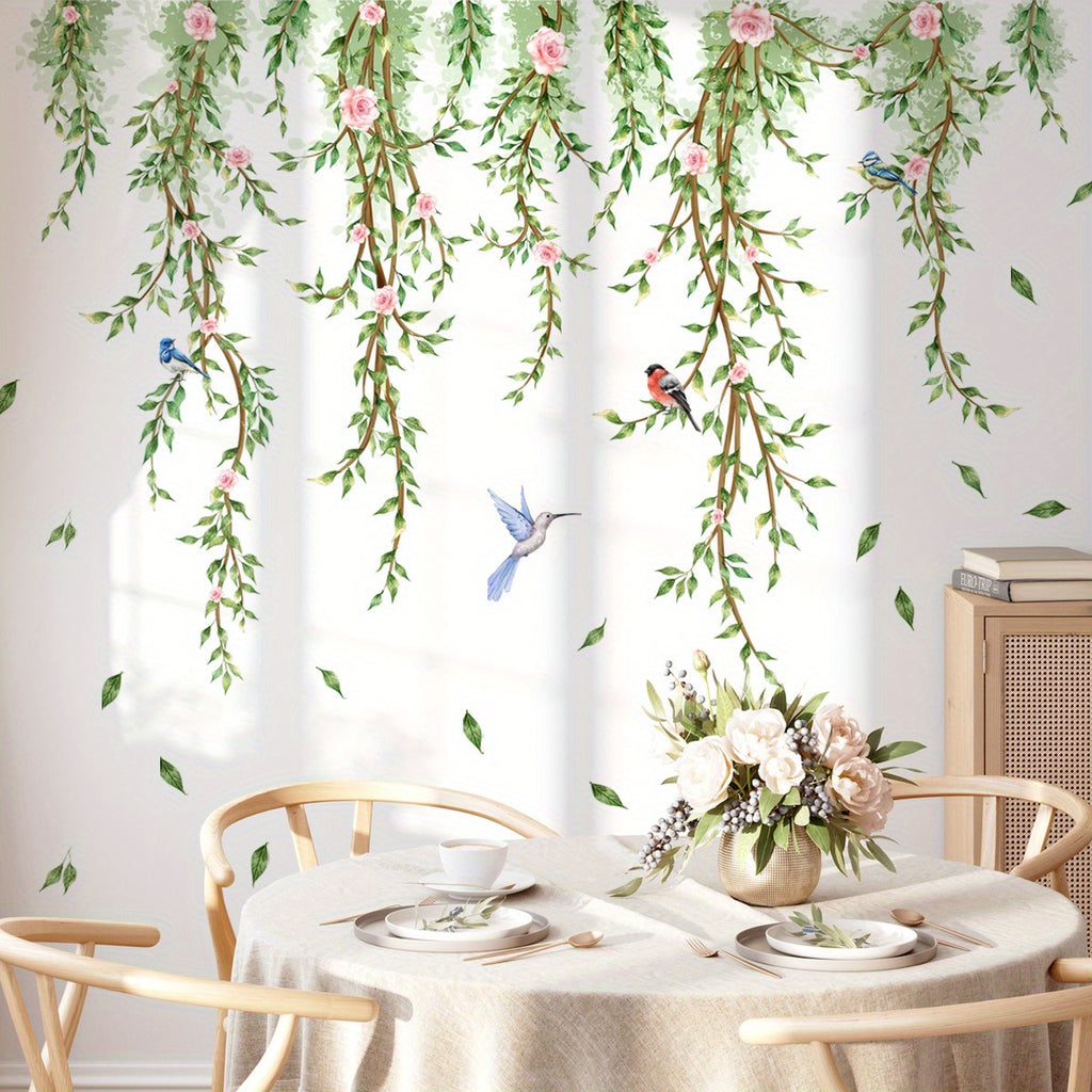 2pcs Plant Flower Bird Vine Wall Stickers Living Room Bedroom Home Decoration Wall Stickers Self-adhesive