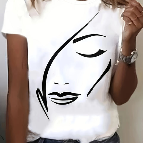 1 Elegant Women's T-shirt, Comfortable Printed T-shirt, Casual Short-sleeved Crewneck Top Spring/ Summer, Women's Wear